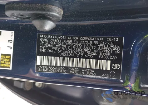 2013 Toyota Prius Two z USA, uszkodzony, nr VIN JTDKN3DU1D1716785